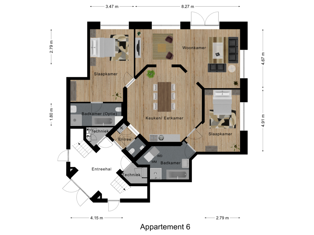 View floorplan of Appartement 6 of Klaas van Amerongenhof 1-A