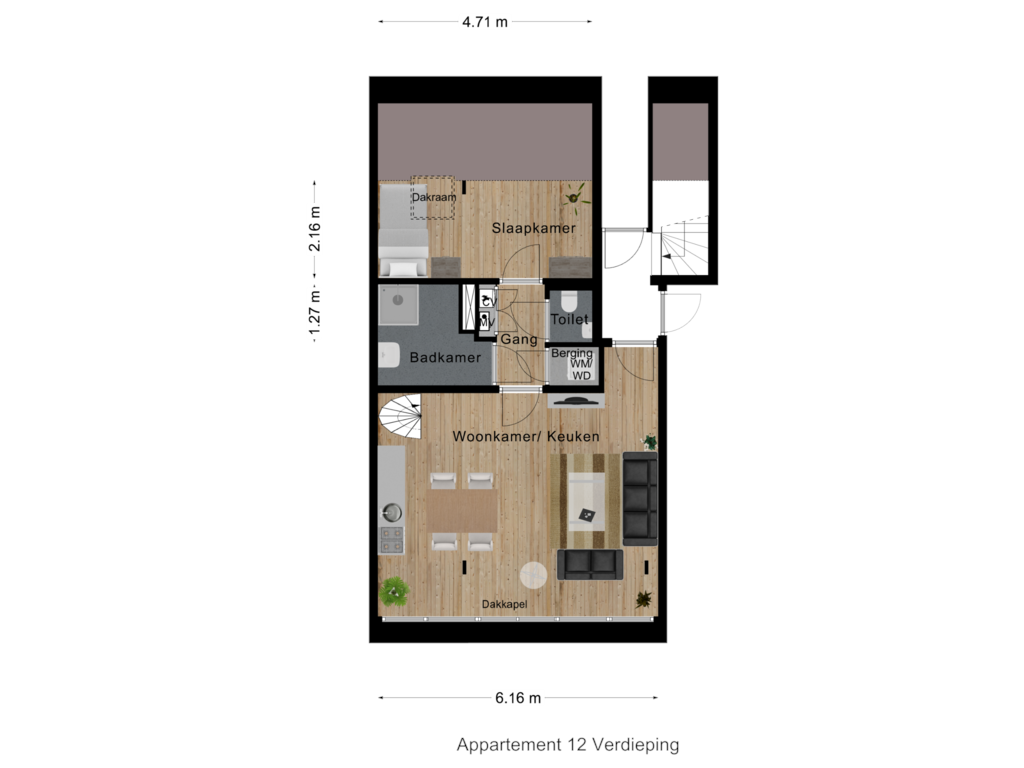 Bekijk plattegrond van Appartement 12  Verdieping van Prins Clausstraat 2-H