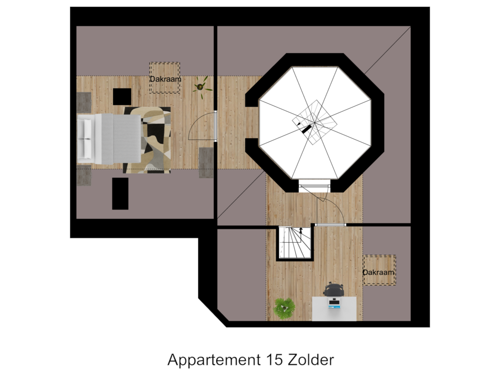 View floorplan of Appartement 15 Zolder of Klaas van Amerongenhof 1-D