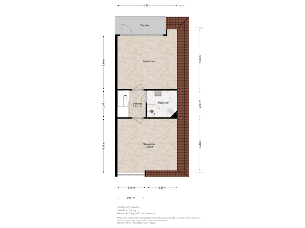 View floorplan of 2e verdieping of Zuiddijk 68