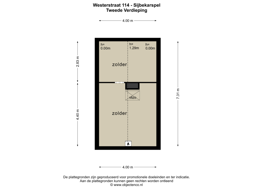 Bekijk plattegrond van TWEEDE VERDIEPING van Westerstraat 114