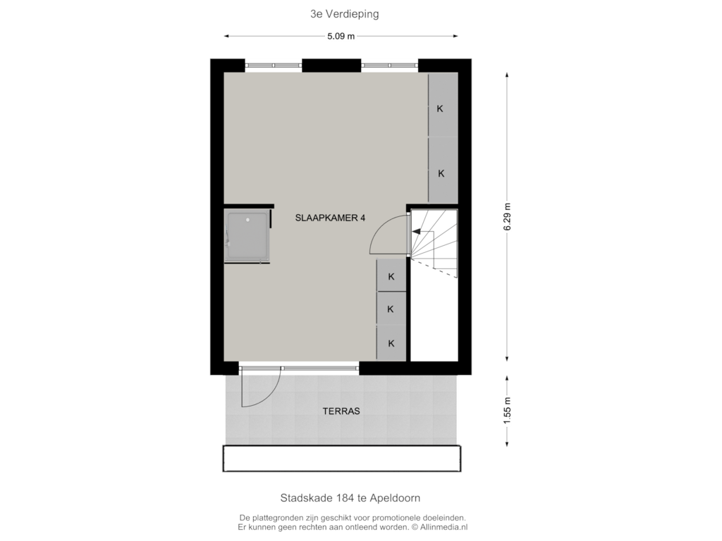 View floorplan of 3e Verdieping of Stadskade 184