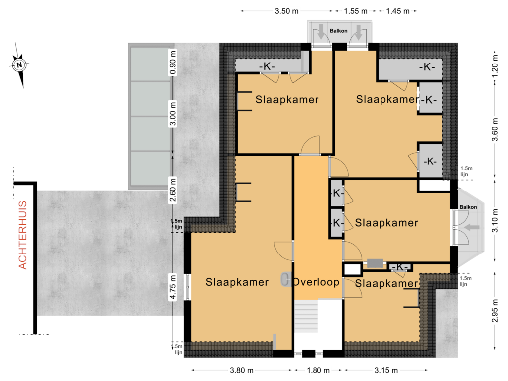 Bekijk plattegrond van 1e Verdieping van Hantumerwei 65