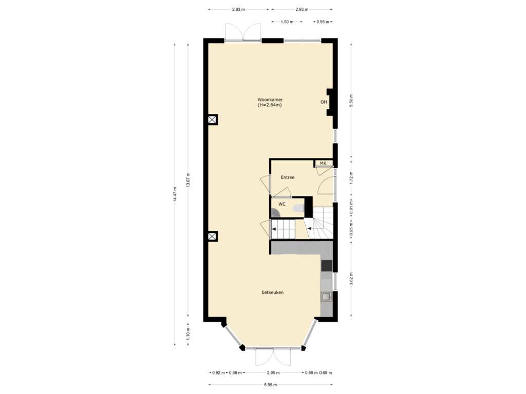 View floorplan of woonhuis - begane grond of Albrandswaardseweg 54