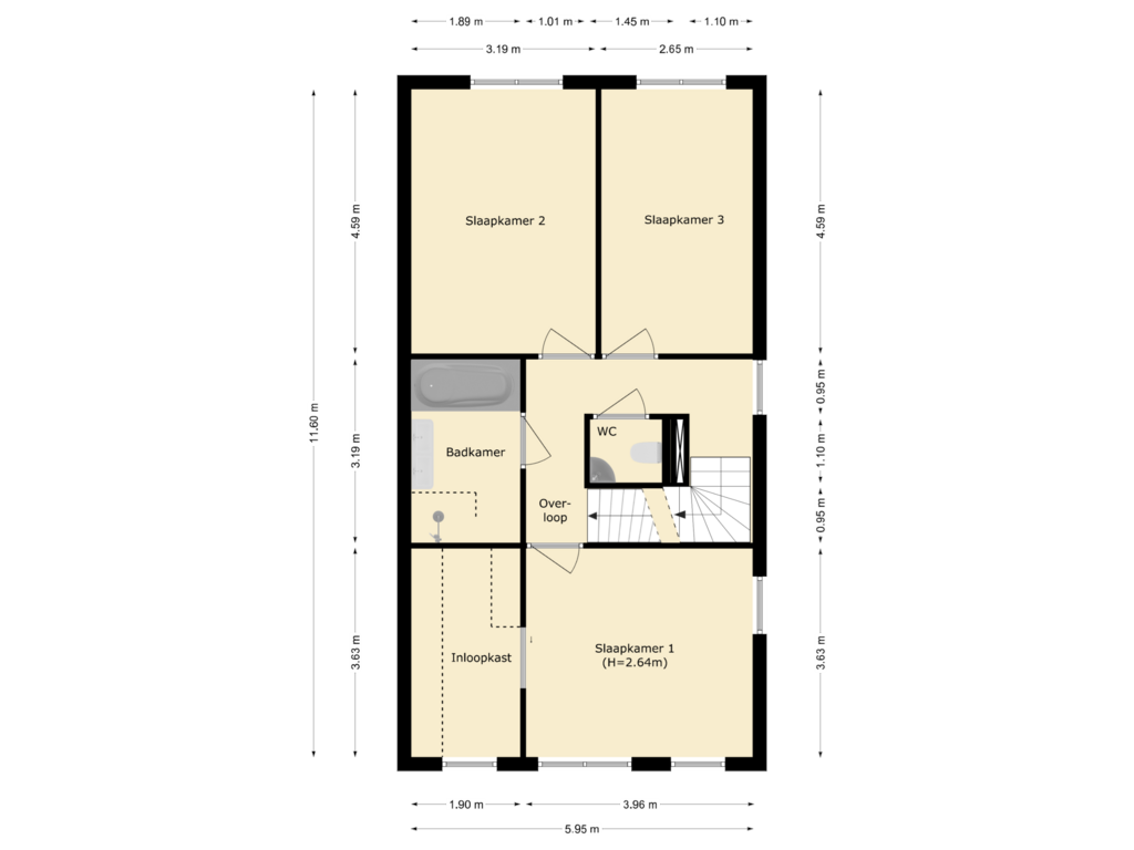 View floorplan of woonhuis - eerste verdieping of Albrandswaardseweg 54