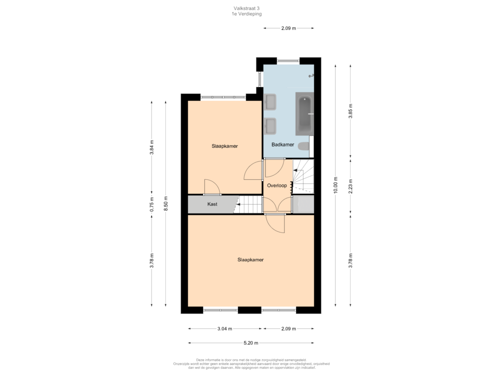 Bekijk plattegrond van 1e Verdieping van Valkstraat 3