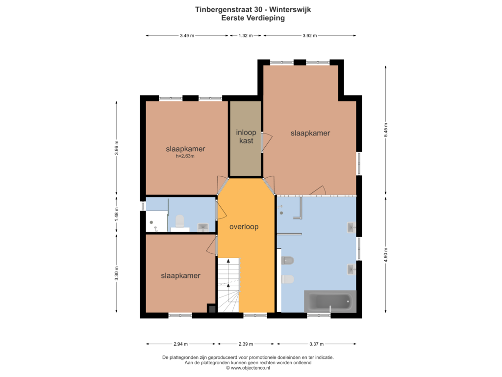 Bekijk plattegrond van Eerste Verdieping van Tinbergenstraat 30