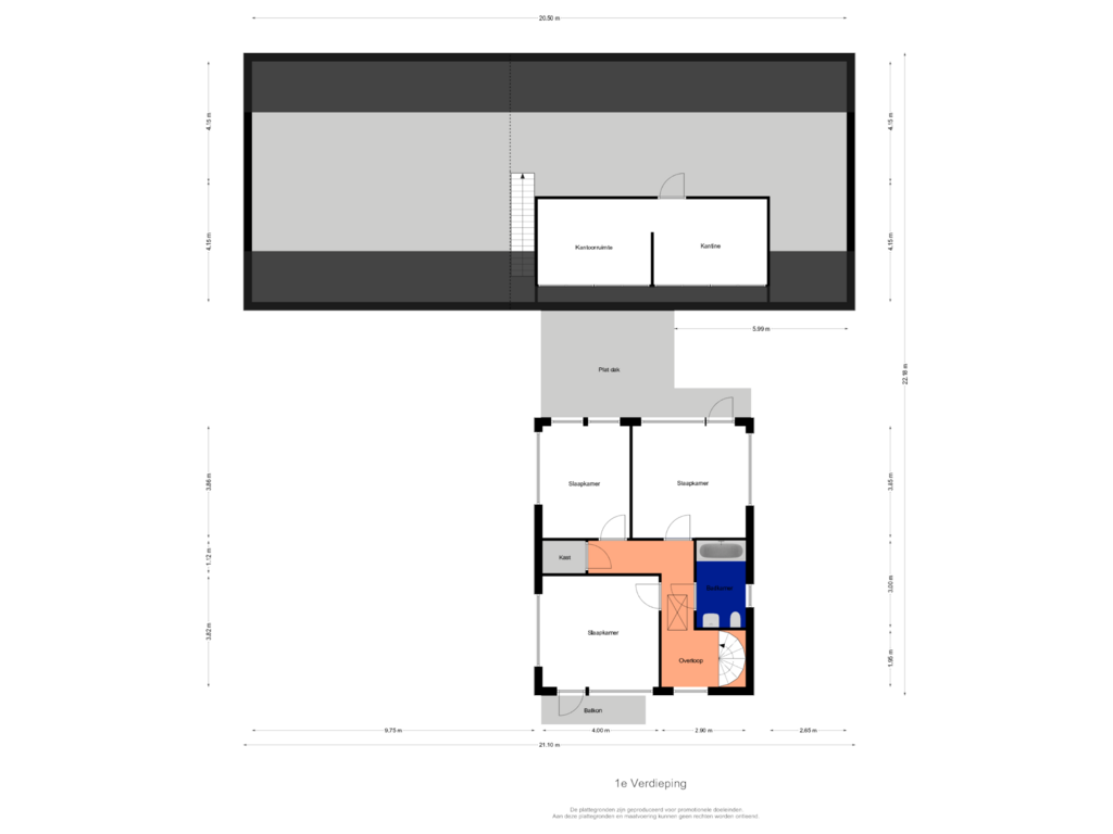 Bekijk plattegrond van 1e Verdieping van Achterstraat 4-A