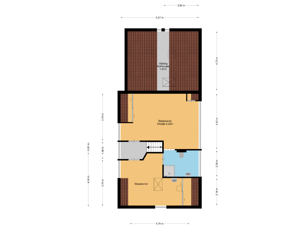 View floorplan of 1e verdieping of Van Leeuwenhoekstraat 53