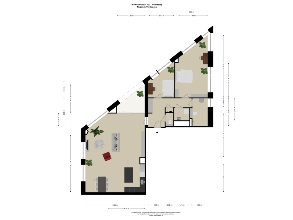 View floorplan of Negende Verdieping of Niemeyerstraat 100