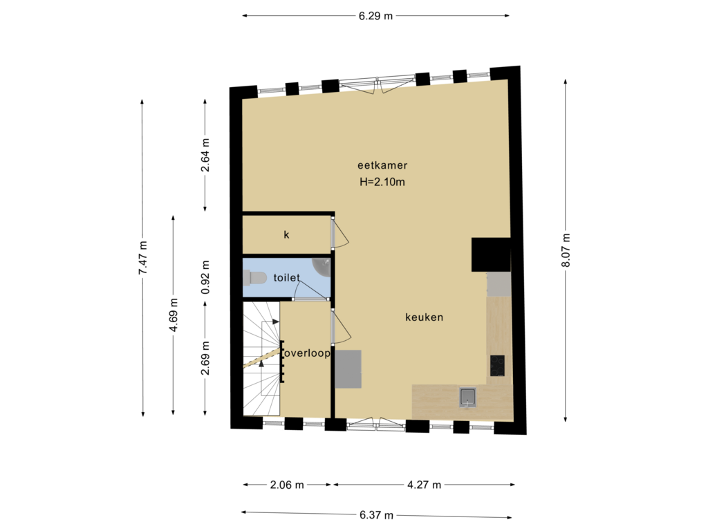 Bekijk plattegrond van 1e verdieping van Pieterstraat 9