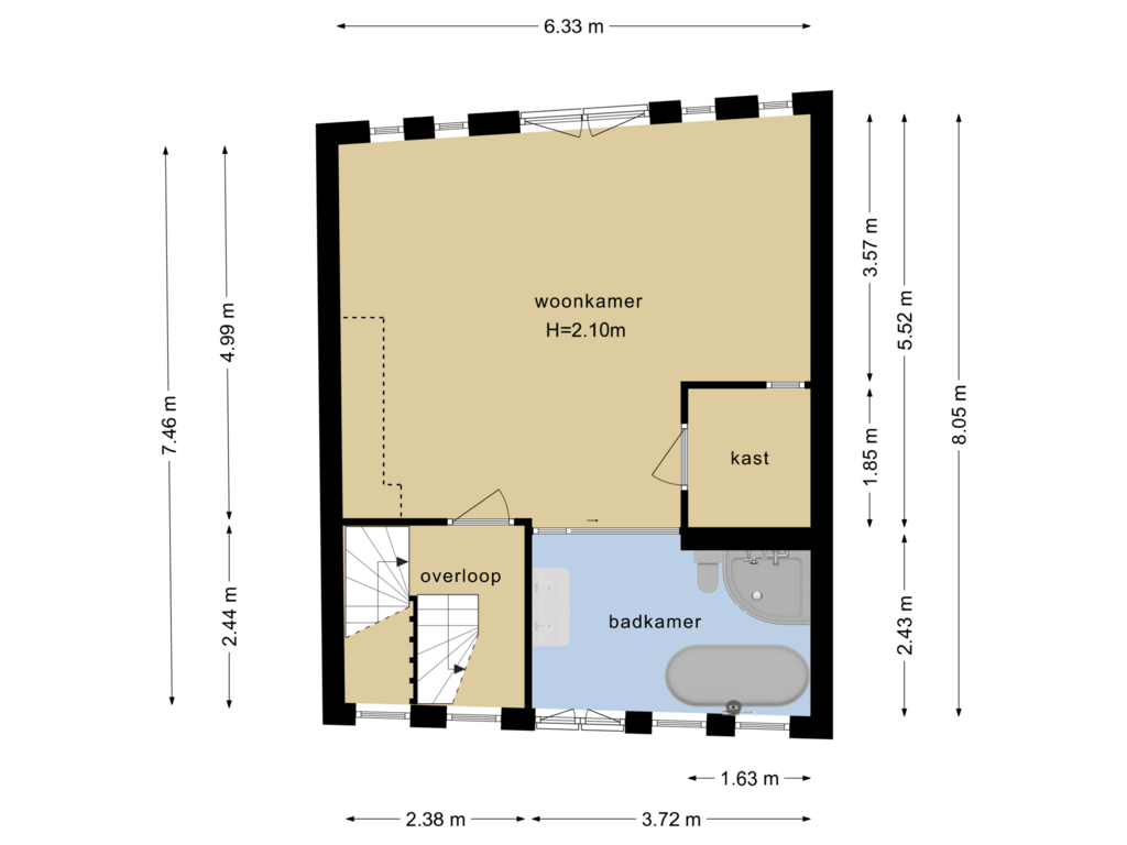 Bekijk plattegrond van 2e verdieping van Pieterstraat 9