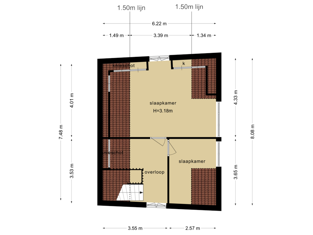 Bekijk plattegrond van 3e verdieping van Pieterstraat 9