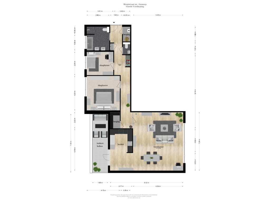 Bekijk plattegrond van VIERDE VERDEPING van Moutstraat 91