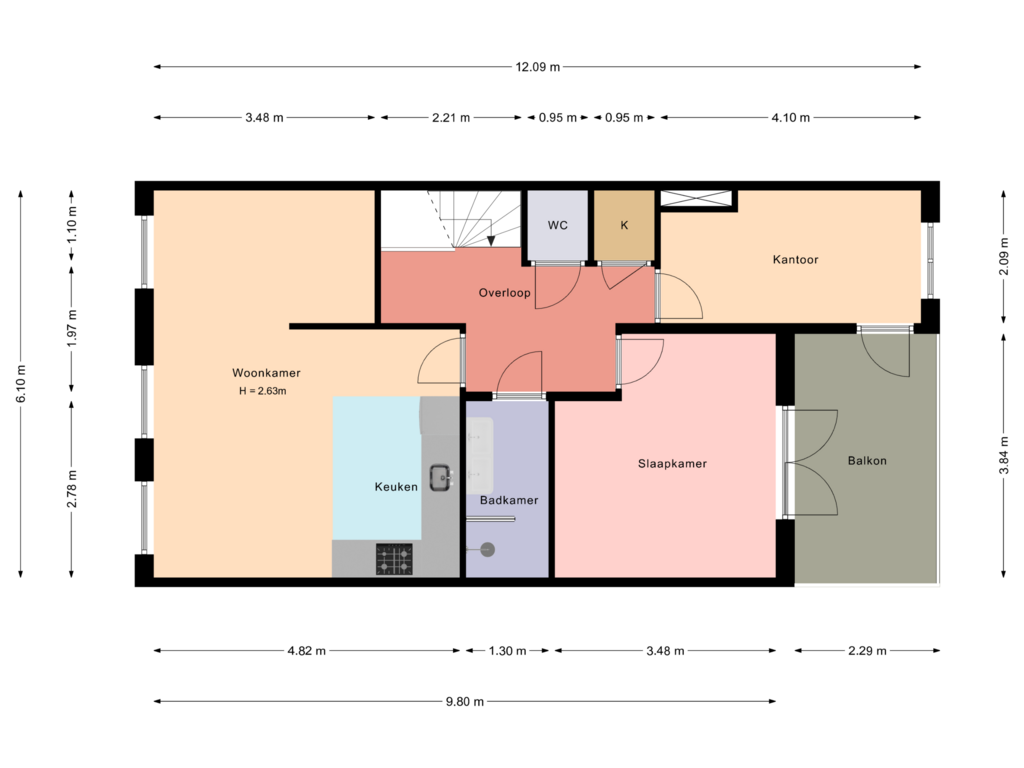 View floorplan of 1e verdieping of Beeklaan 185-A