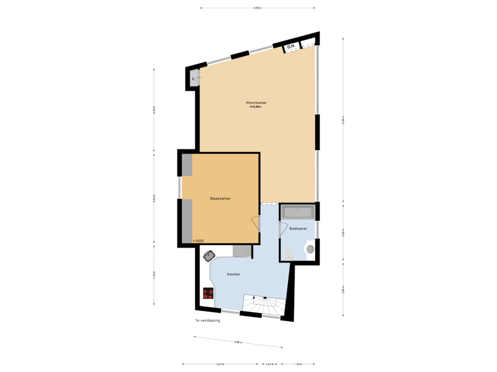 View floorplan of 1e verdieping of Westkolk 10-A