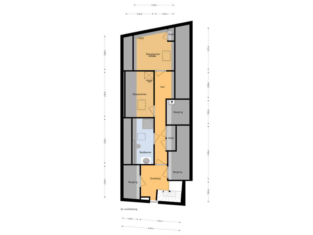 View floorplan of 2e verdieping of Westkolk 10-A