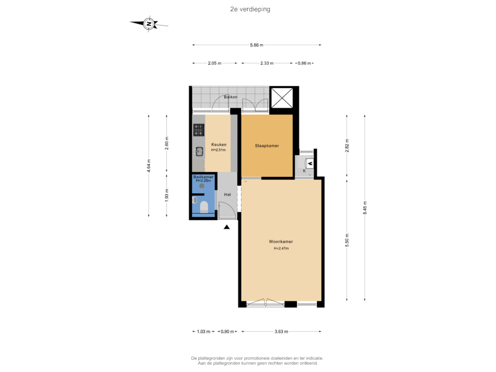 Bekijk plattegrond van 2e verdieping van Korte Tolstraat 5-2