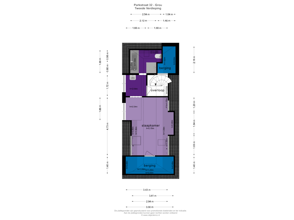 Bekijk plattegrond van TWEEDE VERDIEPING van Parkstraat 32