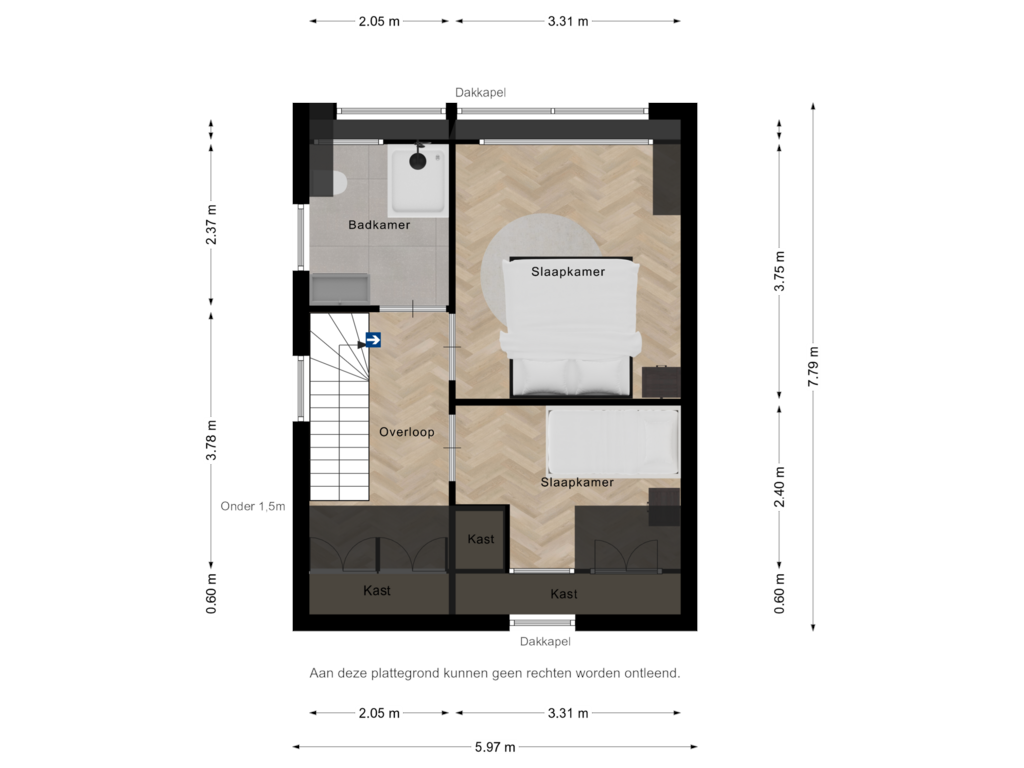 View floorplan of 1e verdieping of Singel 13