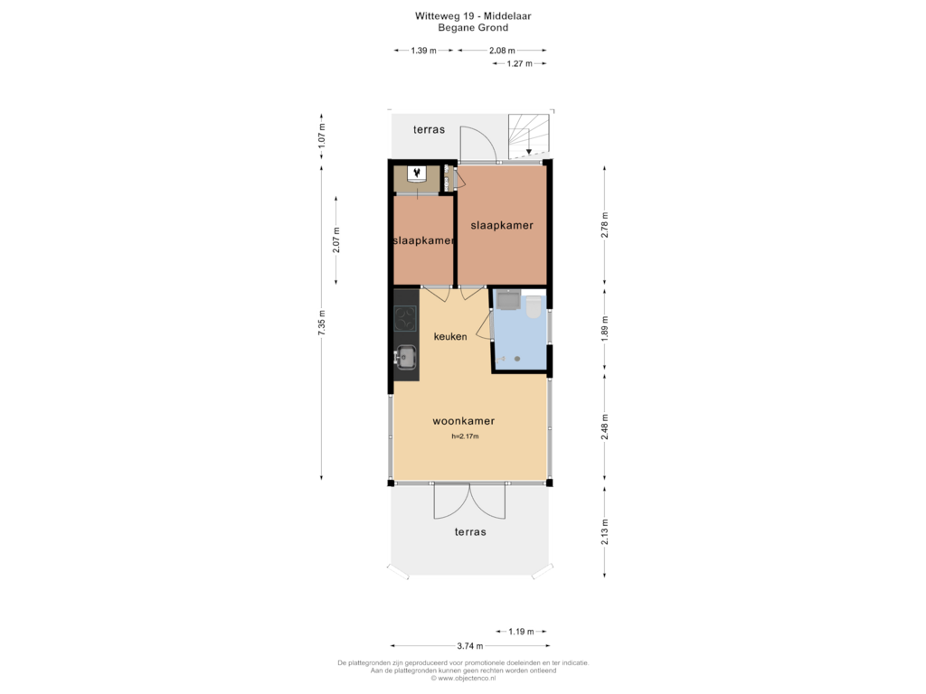 Bekijk plattegrond van BEGANE GROND van Witteweg 23-A