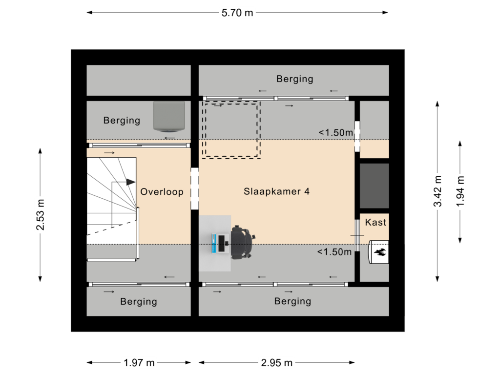 Bekijk plattegrond van Tweede verdieping van Germstraat 33