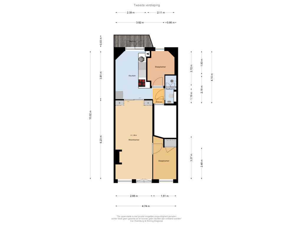 Bekijk plattegrond van Tweede verdieping van Groen van Prinstererstraat 39-2