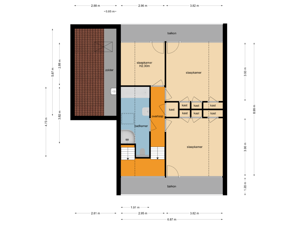 View floorplan of Eerste verdieping of Eltenseweg 6-B