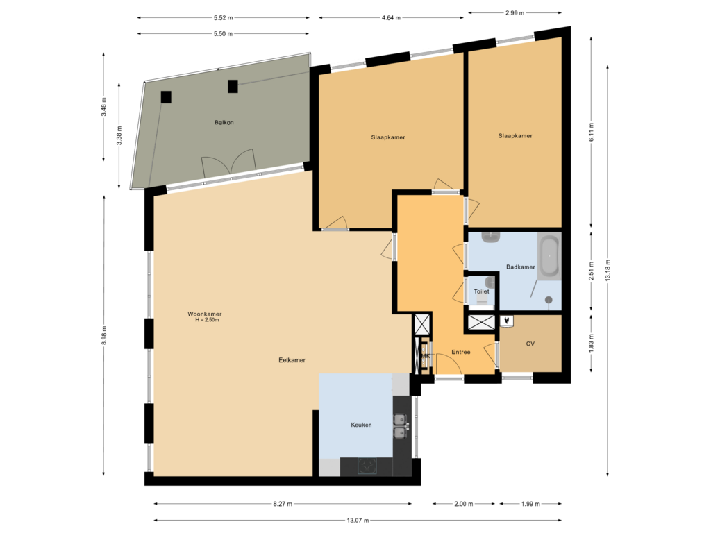 Bekijk plattegrond van Appartement van Hof van den Houte 100