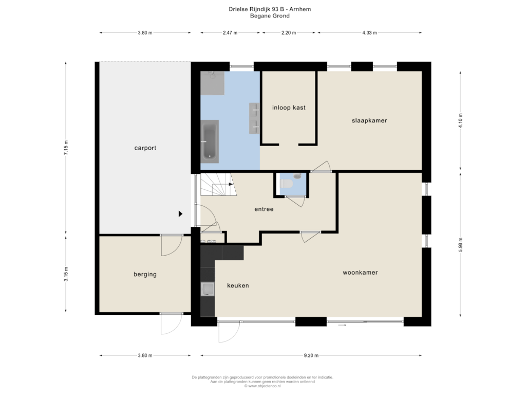 Bekijk plattegrond van BEGANE GROND van Drielse Rijndijk 93-B