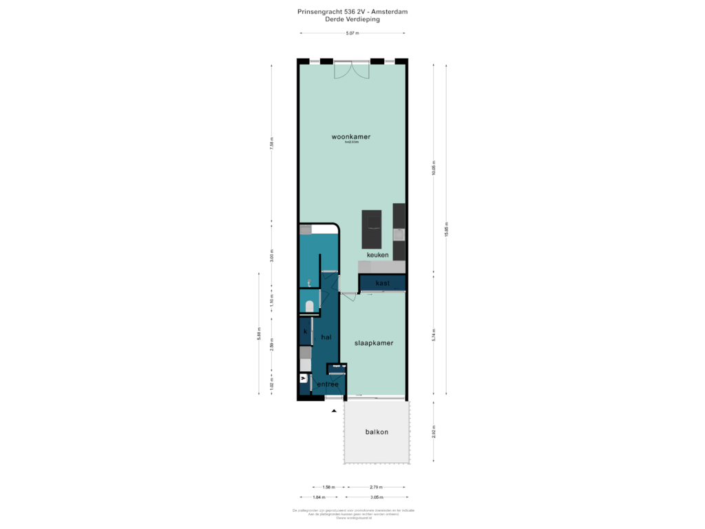 Bekijk plattegrond van DERDE VERDIEPING van Prinsengracht 536-2V