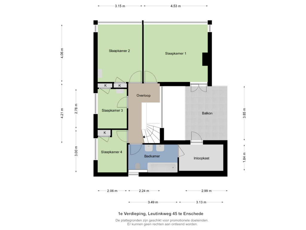 View floorplan of 1e Verdieping of Leutinkweg 45