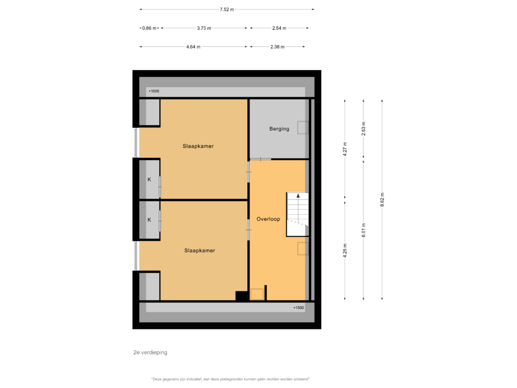 View floorplan of 2e verdieping of Bleekersstraat 60