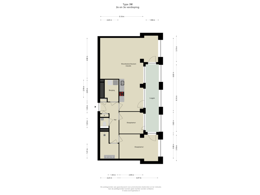 View floorplan of 2e en 3e verdieping of SPOT Amsterdam | Scarlet (Bouwnr. D.03.02)