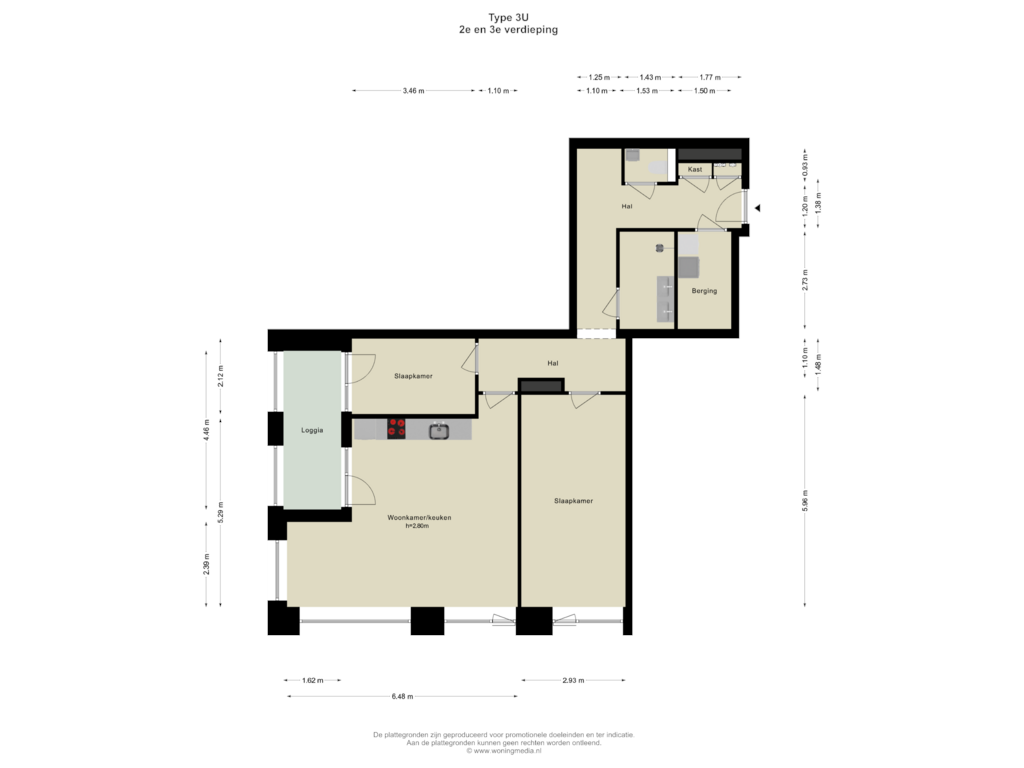 View floorplan of 2e en 3e verdieping of SPOT Amsterdam | Scarlet (Bouwnr. D.03.05)