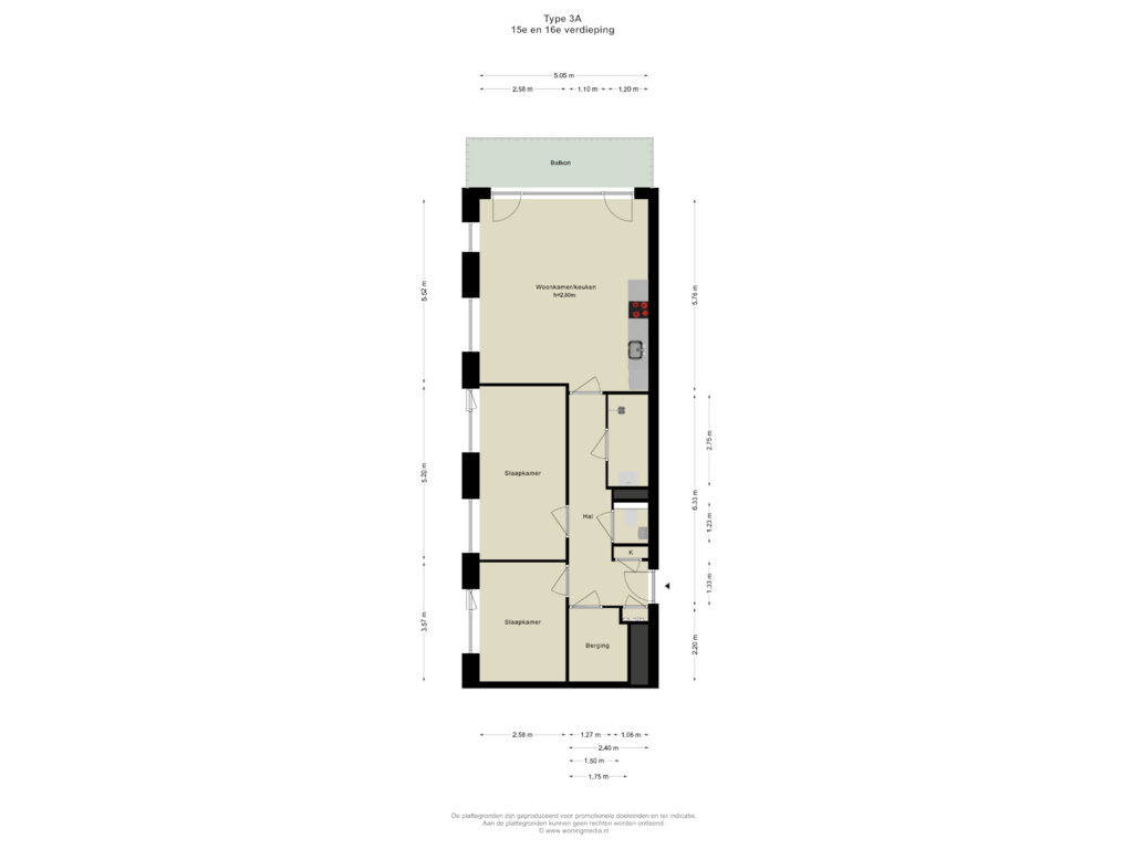 View floorplan of 15e en 16e verdieping of SPOT Amsterdam | Scarlet (Bouwnr. D.16.01)