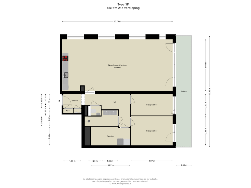 View floorplan of 18e t/m 21e verdieping of SPOT Amsterdam | Scarlet (Bouwnr. D.19.01)