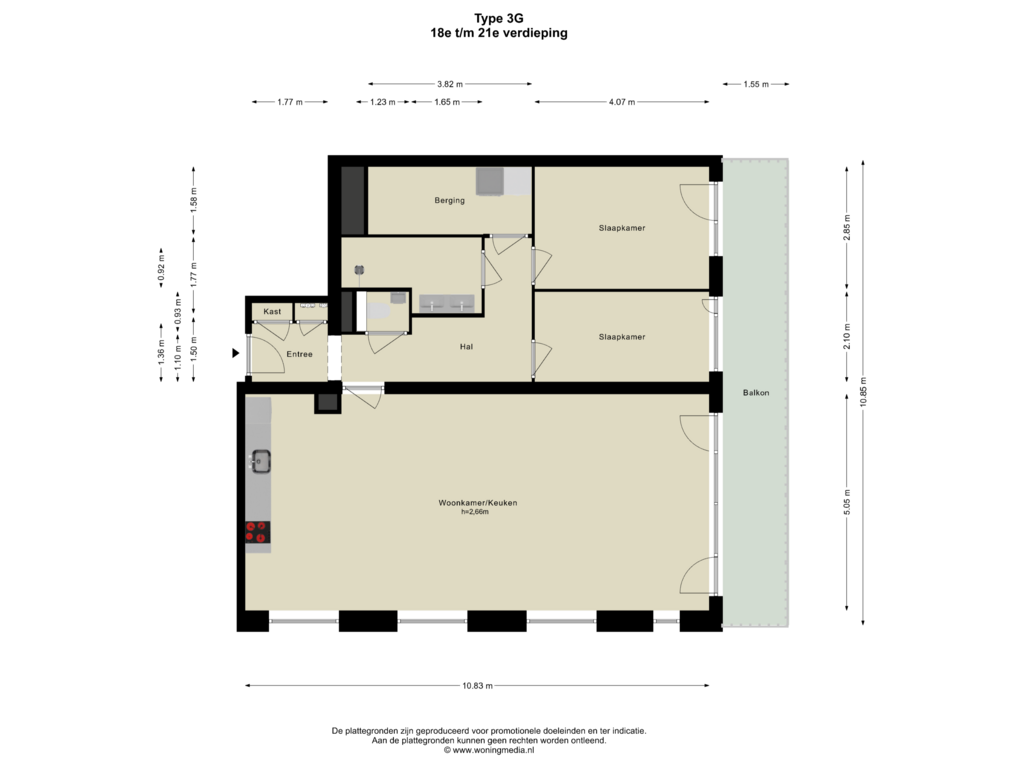 Bekijk plattegrond van 18e t/m 21e verdieping van SPOT Amsterdam | Scarlet (Bouwnr. D.19.04)