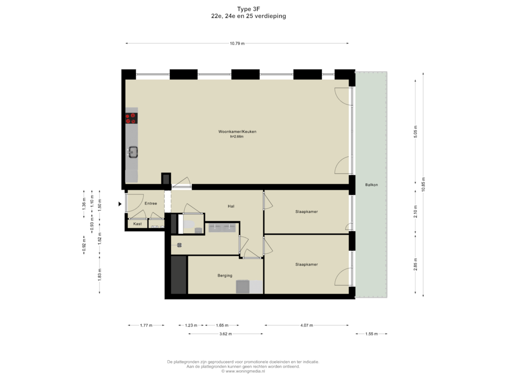 View floorplan of 22e, 24e en 25 verdieping of SPOT Amsterdam | Scarlet (Bouwnr. D.25.01)