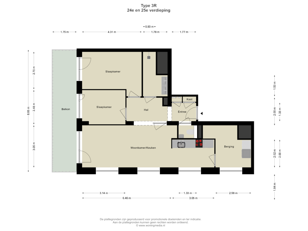 View floorplan of 24e en 25e verdieping of SPOT Amsterdam | Scarlet (Bouwnr. D.25.03)