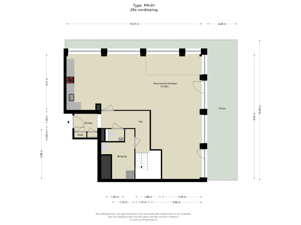 View floorplan of 26e verdieping of SPOT Amsterdam | Scarlet (Bouwnr. D26.01)