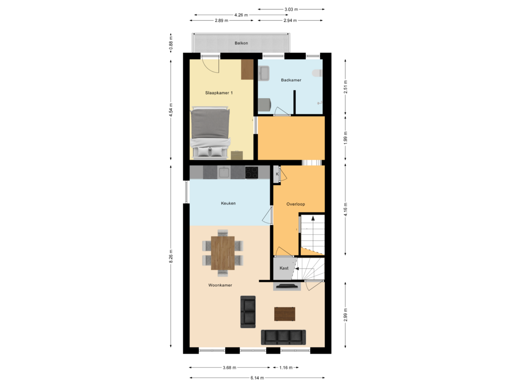 Bekijk plattegrond van Eerste Verdieping van Klinkerstraat 23-A