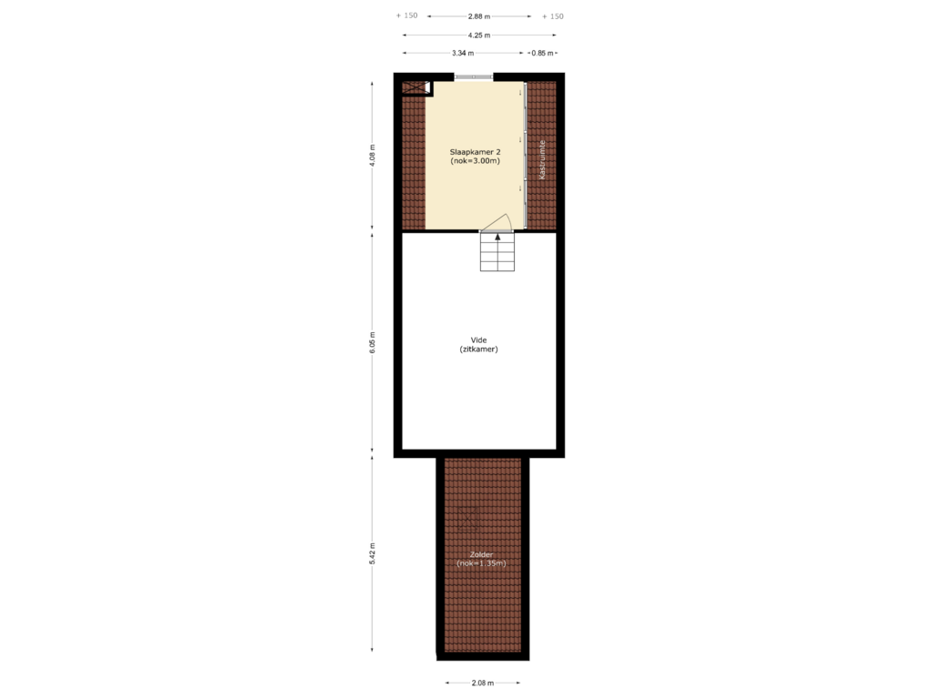 Bekijk plattegrond van tweede verdieping / zolder van Voorstraat 160