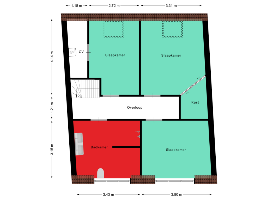 Bekijk plattegrond van 1e verdieping van Hooghuisstraat 13-A