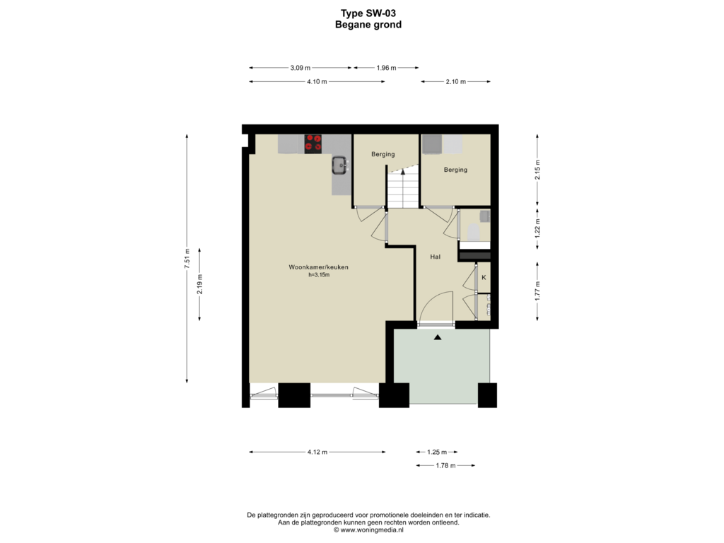 Bekijk plattegrond van Begane grond van SPOT Amsterdam | Scarlet (Bouwnr. D.00.03)