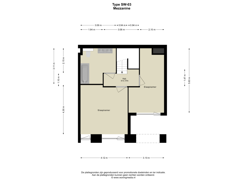 Bekijk plattegrond van Mezzanine van SPOT Amsterdam | Scarlet (Bouwnr. D.00.03)