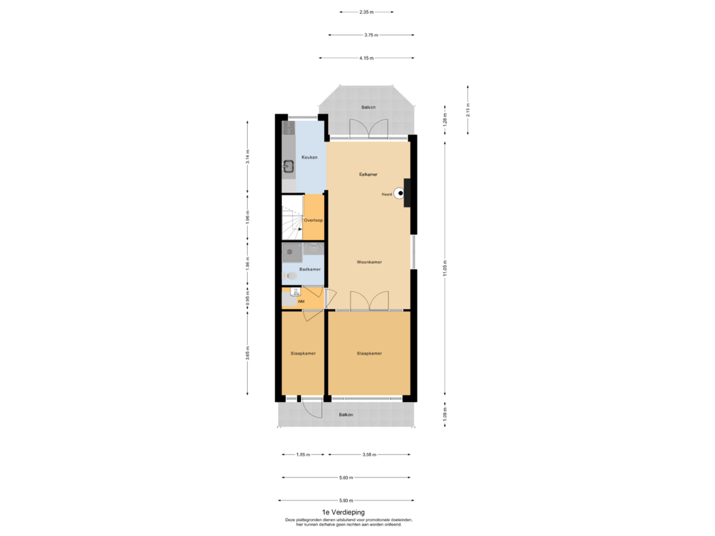 View floorplan of 1e Verdieping of Secretaris Bosmanstraat 17-A