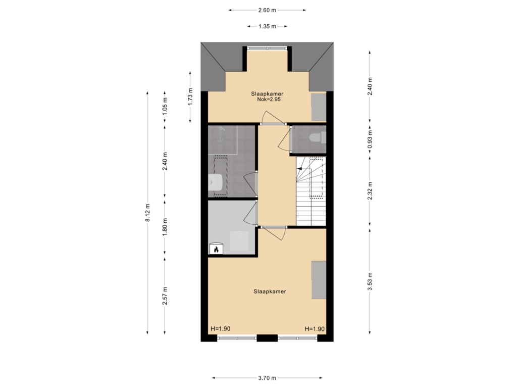 Bekijk plattegrond van Tweede etage van Zuidwal 19