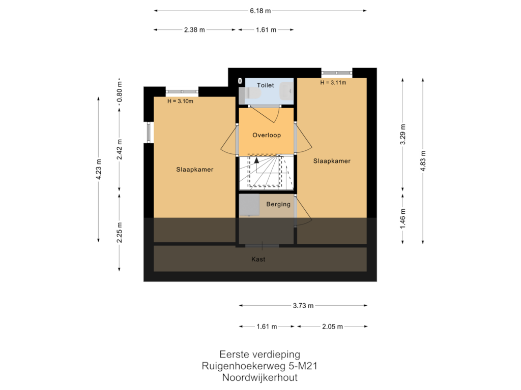 View floorplan of Eerste verdieping of Ruigenhoekerweg 5-M21