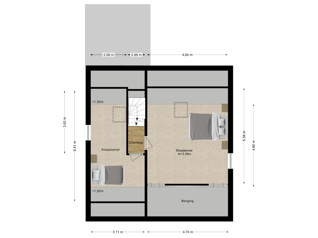 Bekijk plattegrond van Tweede verdieping van Burgemeester Deelenstraat 2